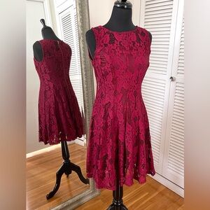 Lace Sleeveless Dress in Rich Burgundy
